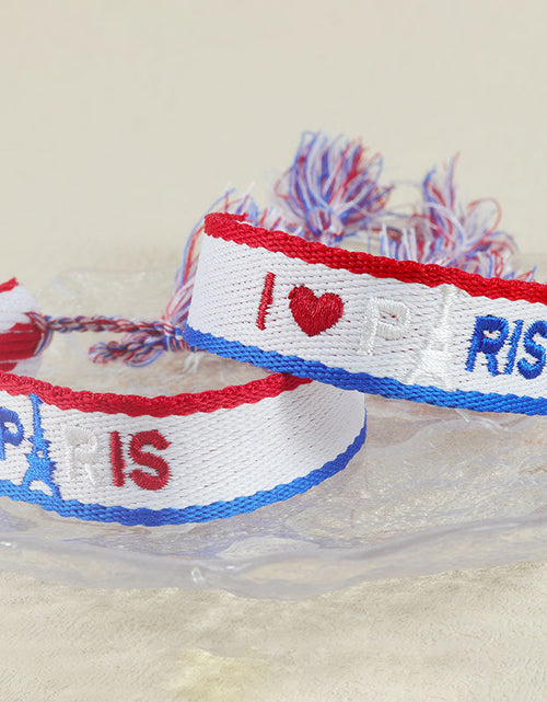 Load image into Gallery viewer, Embroidered Eiffel Tower ethnic style woven ribbon wrist strap Paris Sports Games wristband souvenir from France
