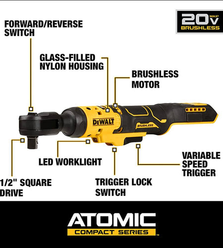 DEWALT DCF512B ATOMIC COMPACT SERIES™ 20V MAX* Brushless 1/2 in. Ratchet (Tool Only)