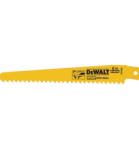 DEWALT DW4802 Wood Cutting 6" 6 TPI Taper Back Bi-Metal Reciprocating Saw Blade (5 Pk)