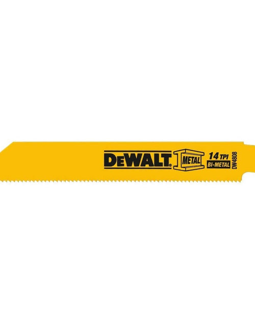 Load image into Gallery viewer, DEWALT DW4808 Metal Cutting 6" 14 TPI Straight Back Bi-Metal Reciprocating Saw Blade (5 Pk)
