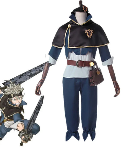 Anime Black Clover Asta Yuno Cosplay Costume Emperor Asta Uniform Tops Pants Cloak Bag Full Outfit Set Men Halloween Clothes