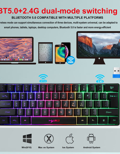 Load image into Gallery viewer, 61 key keyboard Bluetooth the third mock examination 2.4G wireless keyboard RGB backlight tablet phone mini keypad
