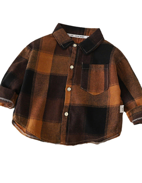Load image into Gallery viewer, Autumn Toddler Boys Plaid Shirts Cotton Contrast Long Sleeve Infant Babys Boys Outwear Coat Loose Turn Down Collar Kid Boys Tops
