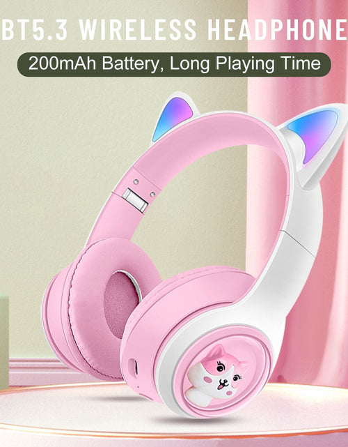 Load image into Gallery viewer, AKZ-07 Luminous Cat's ears (Steamed cat-ear shaped bread) Headworn Bluetooth Headset Subwoofer Video Game Wireless Headset
