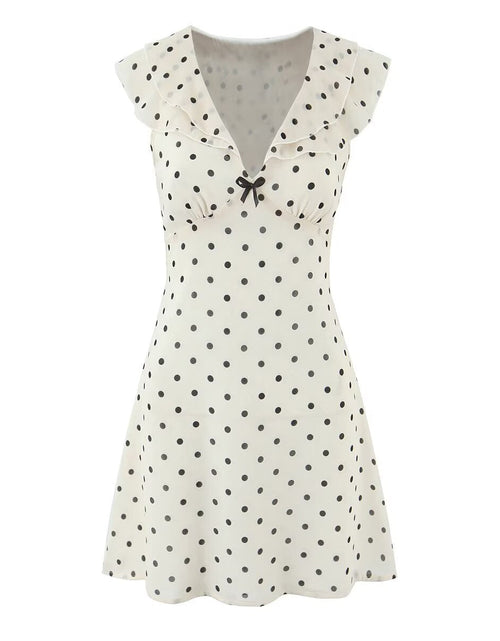 Load image into Gallery viewer, New Women's Fashionable Classic French Polka Dot Ruffle Waist-In Dress
