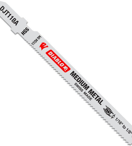 Diablo DJT118A5 3-5/8 in. 17/24 TPI High Speed Steel T-Shank Jig Saw Blades for Medium Metal (5-Pack)