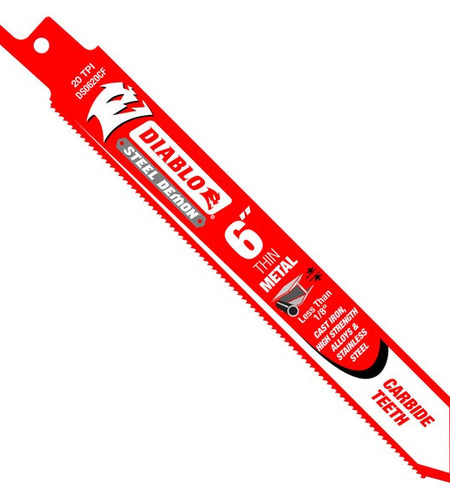 Diablo DS0620CF 6 in. Steel Demon Carbide Recip Blades for Thin Metal (less than 1/8 in.) Cutting