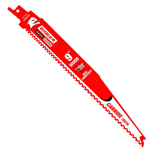 Load image into Gallery viewer, Diablo DS0906CWS3 9 in. Demo Demon Carbide Recip Blade for Nail-Embedded Wood (3 Pack)
