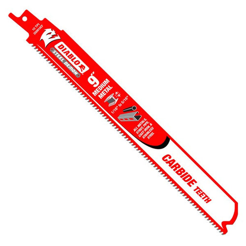 Load image into Gallery viewer, Diablo DS0910CF3 9 in. Steel Demon Carbide Recip Blades for Medium Metal (1/16 in. - 5/16 in.) Cutting (3-Pack)
