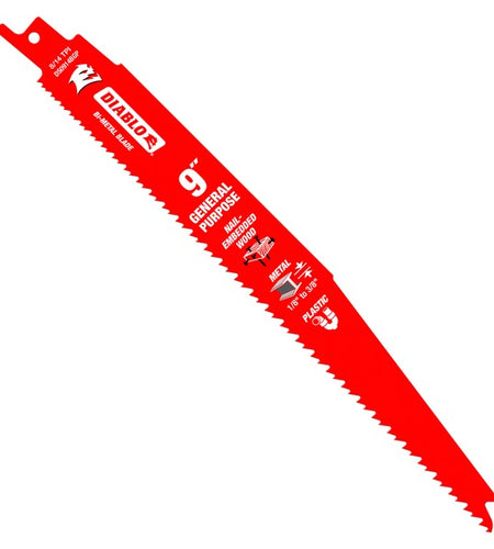 Diablo DS0914BGP5 9 in. Bi-Metal Recip Blade for Nail-Embedded Wood, Metal, and Plastic (5-Pack)