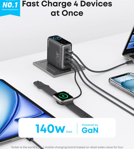 Anker Charger (140W, 4-Port, PD 3.1) with USB-C Cable