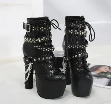 Load image into Gallery viewer, Women's Waterproof Studded Short Boots with Chunky Heels
