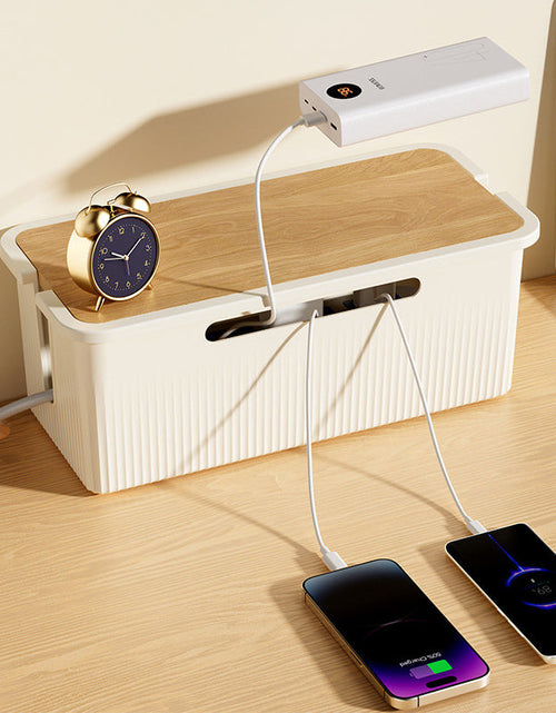 Load image into Gallery viewer, Desktop Plug Socket &amp; Cable Organizer – Black/White Storage Box for Charging/Data Cables
