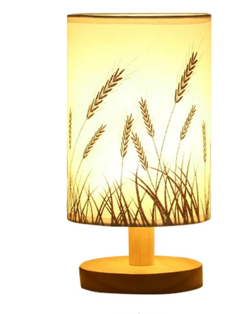 Load image into Gallery viewer, Linen Table Lamp LED Linen Night Lamp w/Warm White Light Linen Nightstand Lamp USB Powered Wooden Beside Lamp
