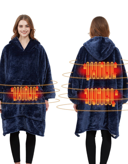 Load image into Gallery viewer, USB carbon fiber heated lazy blanket can be worn in winter, thick heating, washable lazy hoodie electric blanket
