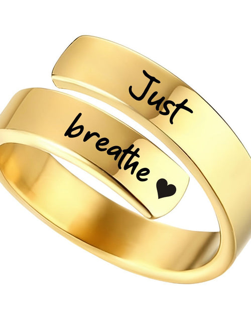 Load image into Gallery viewer, Open mouth jewelry for women Just Breathe letter ring engraved lotus titanium steel jewelry for men
