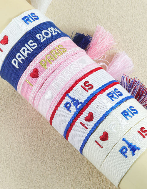 Load image into Gallery viewer, Embroidered Eiffel Tower ethnic style woven ribbon wrist strap Paris Sports Games wristband souvenir from France
