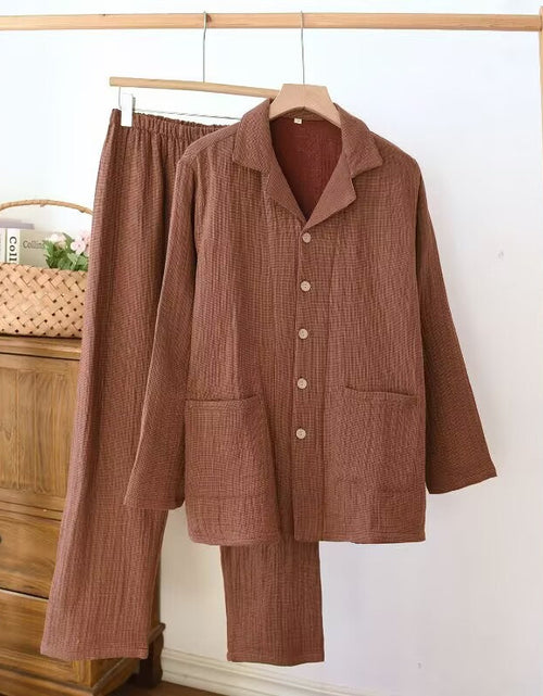 Load image into Gallery viewer, Women's sleepwear made of pure cotton with four layers of gauze, suitable for couples in spring, autumn, and winter. Men's casual plus size set
