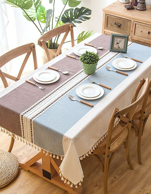 Load image into Gallery viewer, 90*90 cm Plaid Decorative Linen Tablecloth With Tassel Waterproof Oilproof Thick Rectangular Wedding Dining Table Cover Tea Table Cloth
