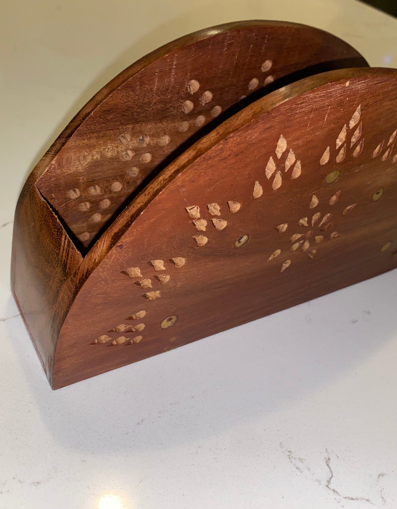 Vintage Wooden Paper Tissue Box Napkin & Tissue Holder Box Brass Inlay
