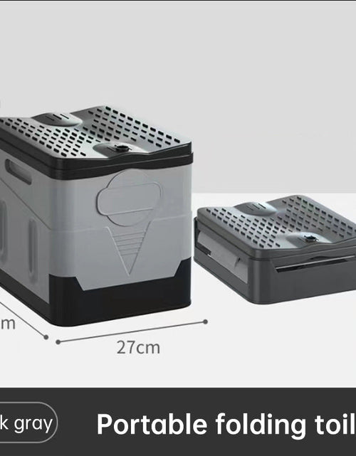 Load image into Gallery viewer, Portable folding camping toilet: adult/child use, self-contained, with lid and seat.
