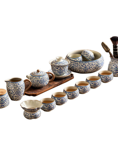 Load image into Gallery viewer, Kung Fu tea set blue and white lotus tea pot fair cup tea can ceramic lid bowl
