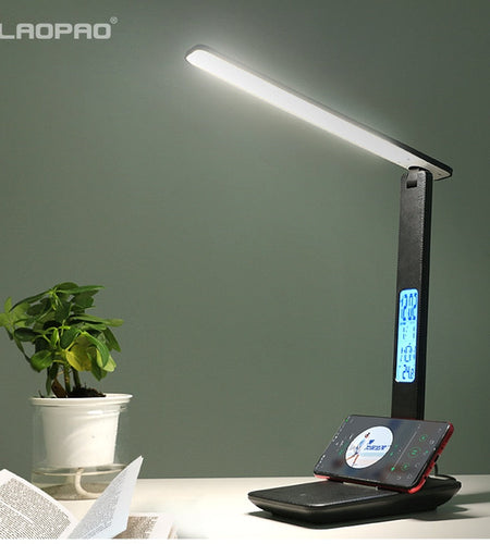 Modern Business Led Office Desk Lamp Touch Dimmable Foldable With Calendar Temperature Alarm Clock table Reading Light LAOPAO