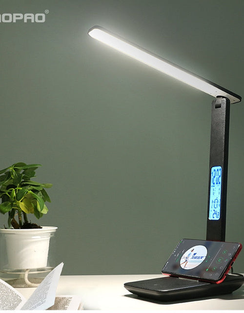 Load image into Gallery viewer, Modern Business Led Office Desk Lamp Touch Dimmable Foldable With Calendar Temperature Alarm Clock table Reading Light LAOPAO
