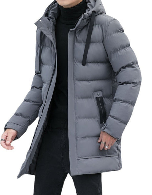 Load image into Gallery viewer, Loose men's medium to long thick warm casual fashion cotton jacket hooded cotton jacket for men
