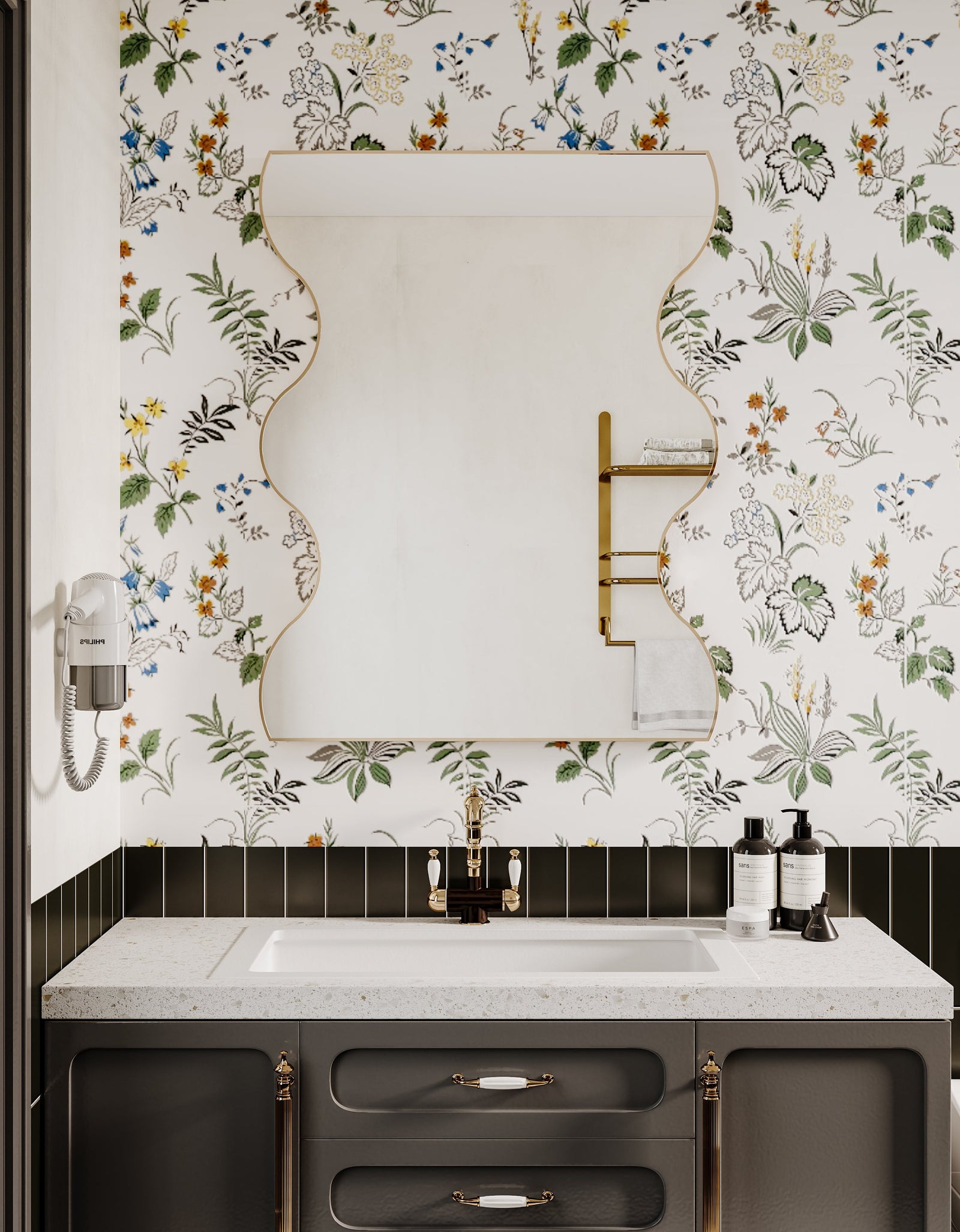 Wall Mirror 30x35 Inch Black Rectangular Mirror with 2 Wavy Sides Metal Framed Mirror Vanity Mirror Dressing Mirror