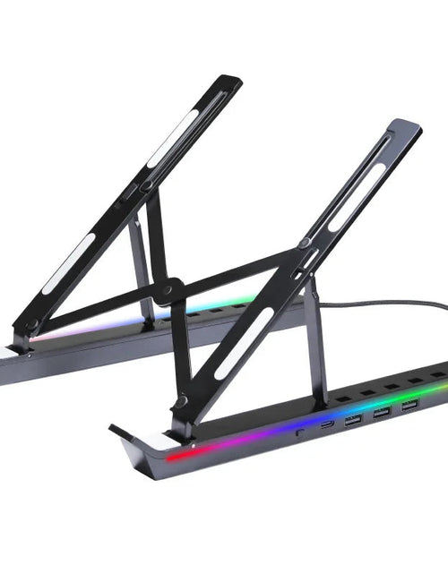 Load image into Gallery viewer, RGB Laptop Stand Adjustable 6 Gear Height Heat Dissipation USB Type-c Hub Ergonomic Notebook Holder for MacBook Tablet Phone
