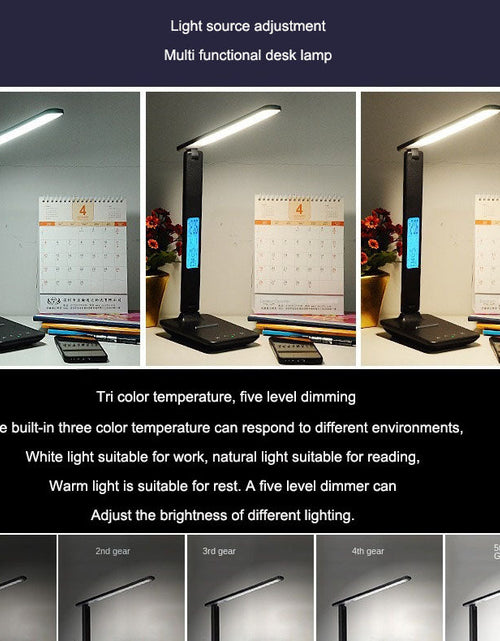 Load image into Gallery viewer, Folding alarm clock, time display, learning, reading, business, office, adjustable light, eye protection desk lamp

