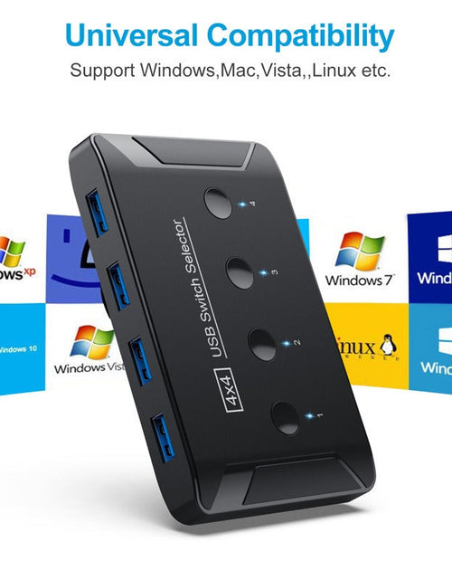 Load image into Gallery viewer, USB 3.0 multi interface four in four out hub printer sharer multi computer shared switch
