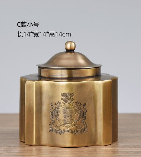 Brass vintage storage box, coffee can, chocolate candy can, tea can, decorative tabletop ornament