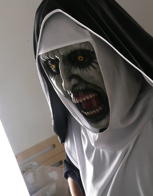 Load image into Gallery viewer, The Nun Horror Mask Cosplay Valak Scary Latex Masks with Headscarf Veil Hood Full Face Helmet Horror Costume Halloween Prop
