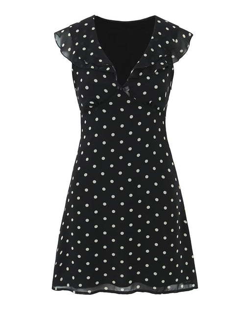 Load image into Gallery viewer, New Women's Fashionable Classic French Polka Dot Ruffle Waist-In Dress
