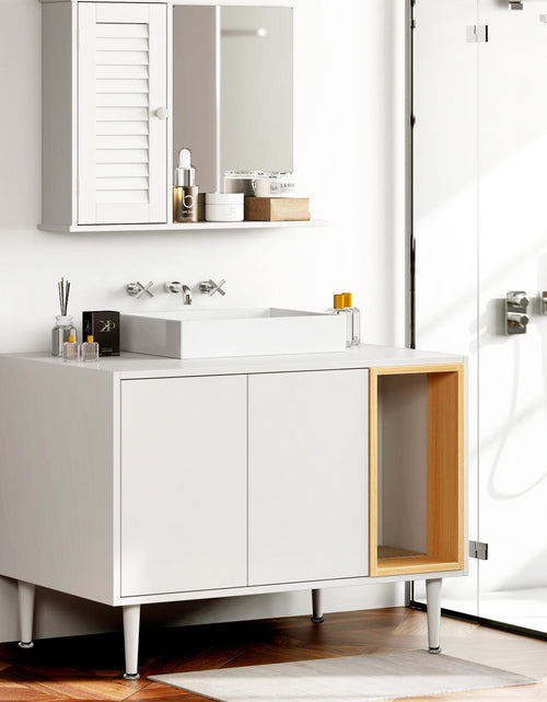 Load image into Gallery viewer, Bathroom sink cabinet, with cat trash can shell, hidden garbage pet bathroom, with partition, wooden cabinet furniture, white
