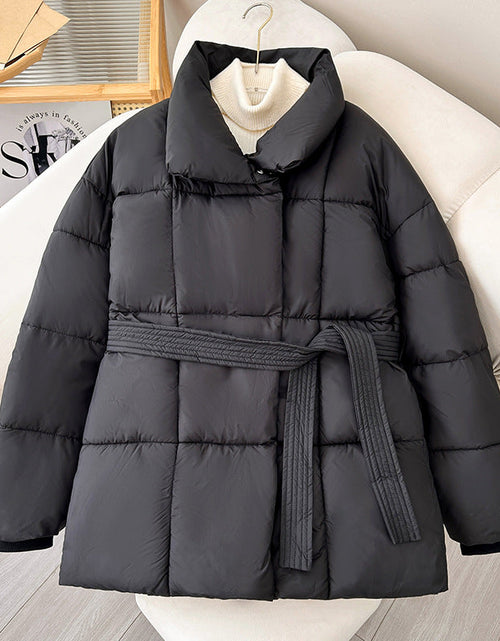 Load image into Gallery viewer, Winter Thick Stand Collar Parkas Women Fashion Tie Waist Short Coats Elegant New Solid Puffer Jackets Female Ladies Streetwear
