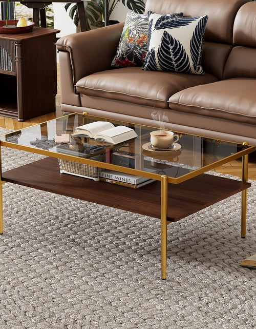 Load image into Gallery viewer, Rectangle Coffee Table with Gray Tempered Glass top and Golden Legs, Modern Table for Living Room
