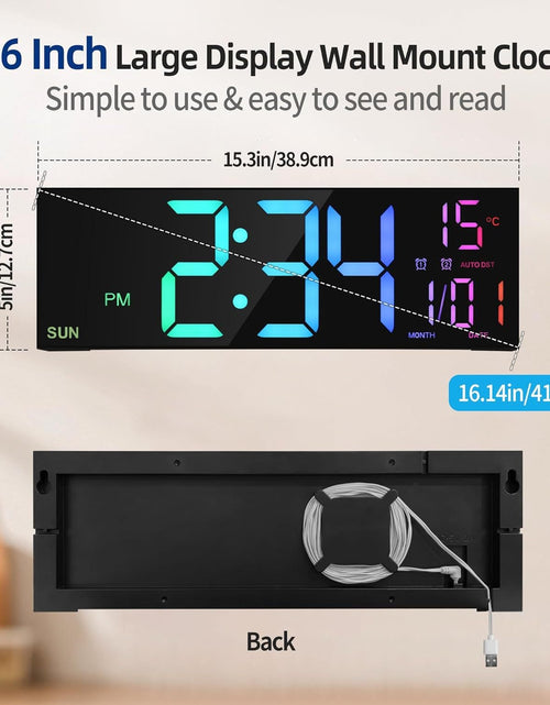 Load image into Gallery viewer, Large Digital Wall Clock with Remote Control Big LED/Dual Alarm/8 RGB Colors Digital Alarm Clock Electronic Watch
