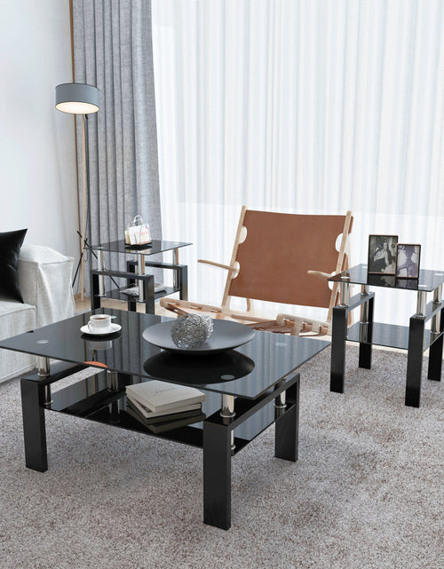Load image into Gallery viewer, Set of 2, Modern Tempered Glass Tea Table Coffee Table End Table, Square Table for Living Room, Black
