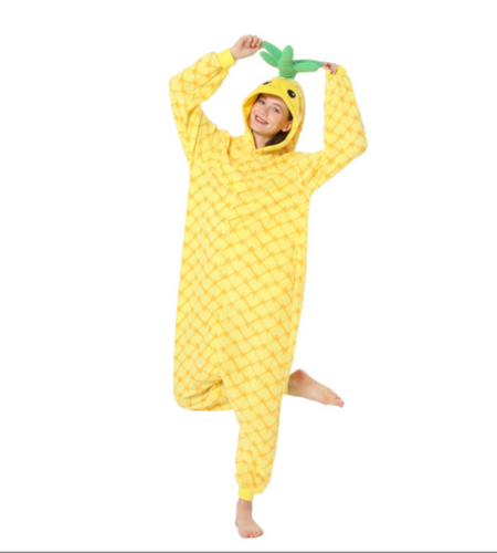 Pineapple cartoon one piece pajamas autumn and winter fleece thickened warm home clothing cute men and women Halloween