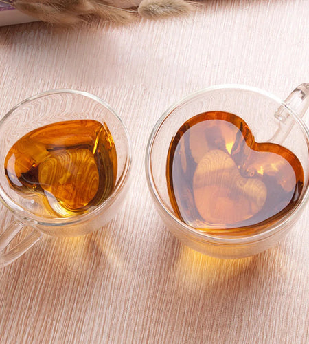 180ml/240ml Heart Love Shaped Tea Beer Mug Juice Cup Coffee Cups Mug Gift Double Layer Glass Mug Heat-Resisting Drinkware