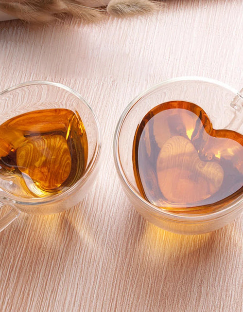 Load image into Gallery viewer, 180ml/240ml Heart Love Shaped Tea Beer Mug Juice Cup Coffee Cups Mug Gift Double Layer Glass Mug Heat-Resisting Drinkware
