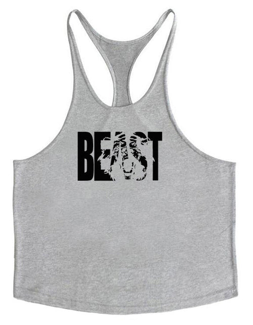 Load image into Gallery viewer, Letter printed men's fitness sports vest slim shoulder strap I-shaped vest cotton
