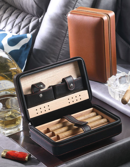 Load image into Gallery viewer, Cigar box portable zipper bag four pack mellow and moisturizing smoking accessories cedar wood gift box travel companion

