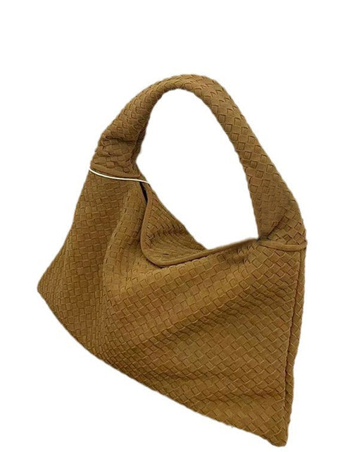 Load image into Gallery viewer, Suede woven tote bag simple and fashionable handbag underarm single shoulder bag large capacity suction buckle
