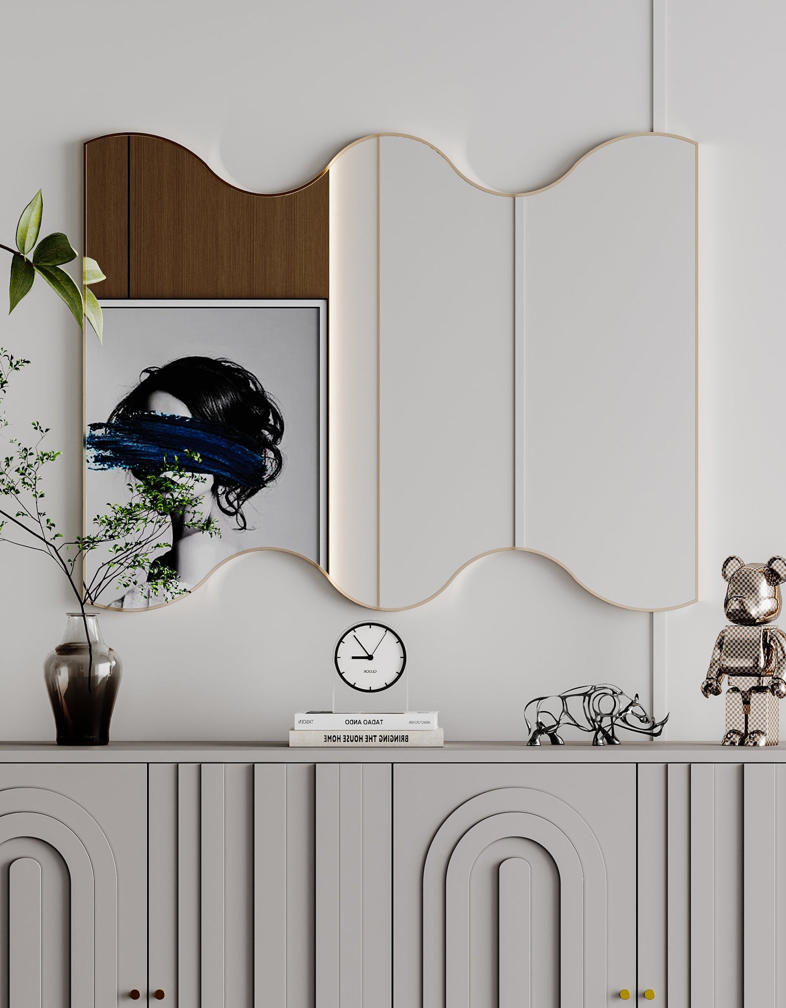 Wall Mirror 30x35 Inch Black Rectangular Mirror with 2 Wavy Sides Metal Framed Mirror Vanity Mirror Dressing Mirror