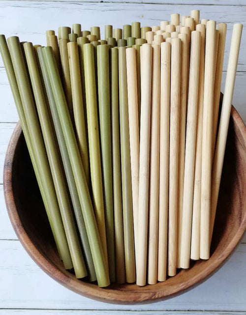 Load image into Gallery viewer, Bamboo Straws Green Bamboo Straws Environmentally Friendly Beverages Milk Tea Coffee Straws Stirring Green Bamboo Yellow Bamboo Straws
