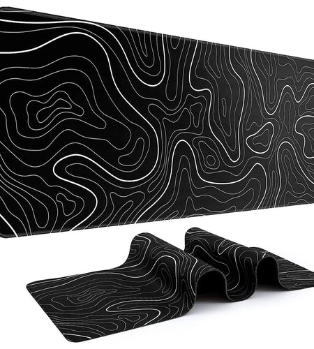 1Pcs Gaming Mouse Pad Large Keyboard Pad 31.5 x 11.8in Topographic Mouse Pad Black and White Mouse Pad for Keyboard with Anti-Sl